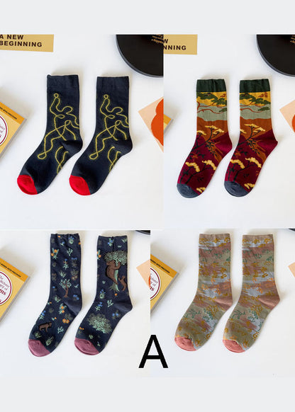 DIY Retro-Print Illustration Baumwolle Crew Socken
