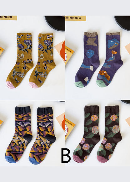 DIY Retro-Print Illustration Baumwolle Crew Socken