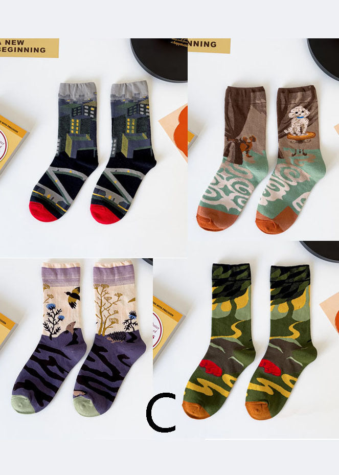 DIY Retro-Print Illustration Baumwolle Crew Socken