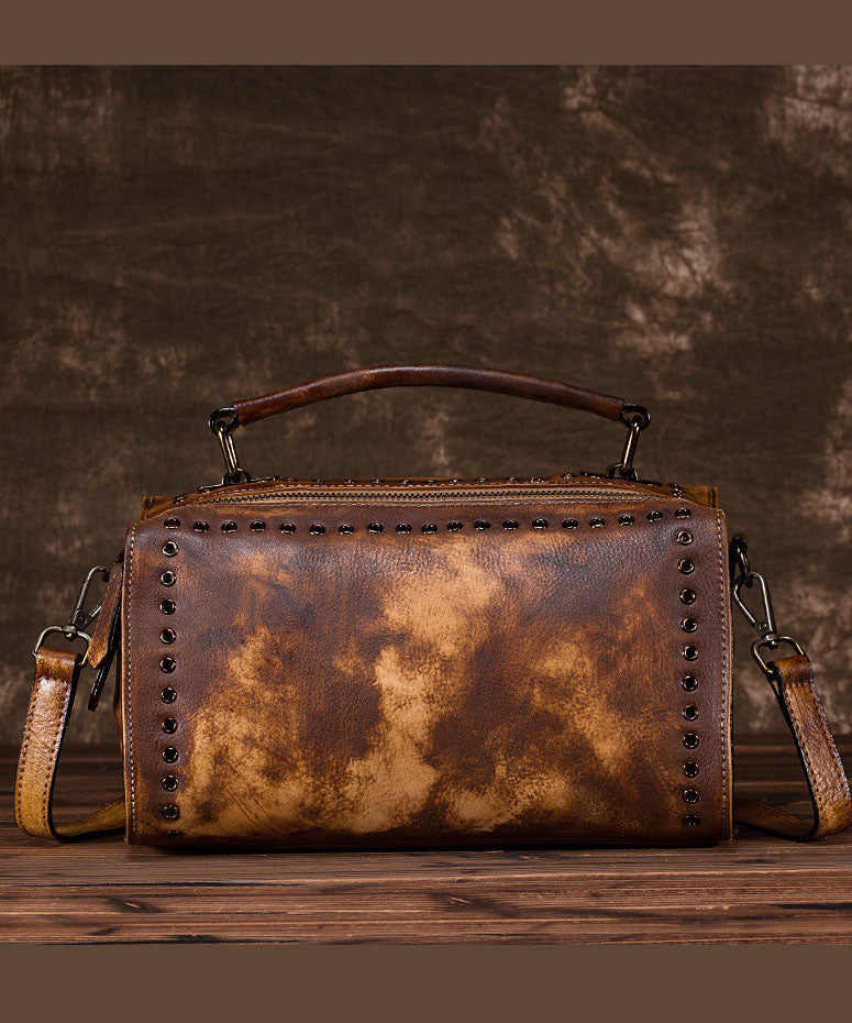 DIY Retro Gelb Rub Farbe Paitings Kalbsleder Messenger Bag