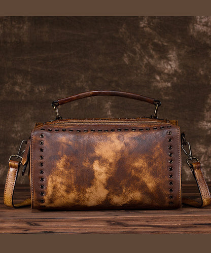 DIY Retro Gelb Rub Farbe Paitings Kalbsleder Messenger Bag