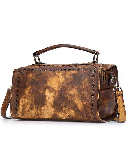 DIY Retro Gelb Rub Farbe Paitings Kalbsleder Messenger Bag