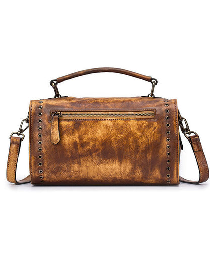 DIY Retro Gelb Rub Farbe Paitings Kalbsleder Messenger Bag