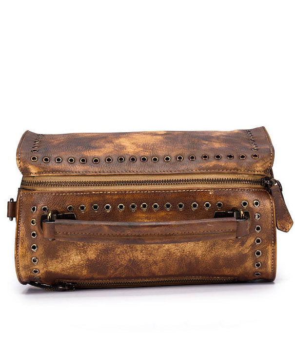 DIY Retro Gelb Rub Farbe Paitings Kalbsleder Messenger Bag