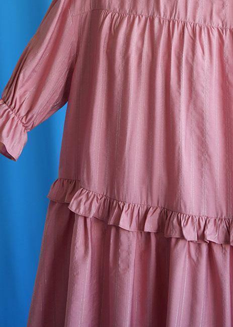 DIY ruffles collar cotton clothes Outfits pink Dresses fall - SooLinen