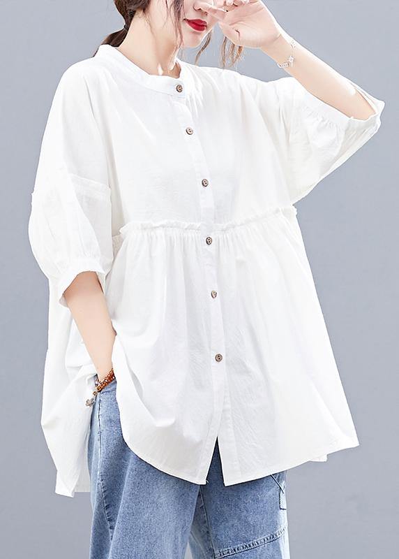 DIY stand collar cotton summerblouses for women Photography white tops - SooLinen