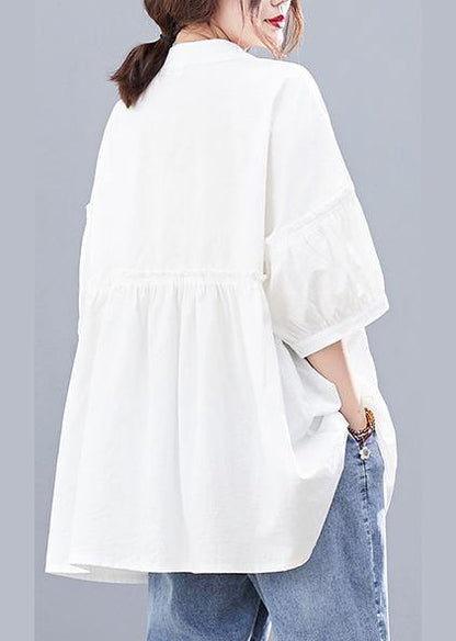 DIY stand collar cotton summerblouses for women Photography white tops - SooLinen