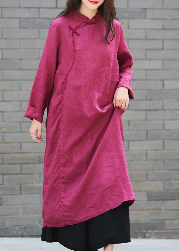 DIY stand collar side open Tunics Work purple Maxi Dress - SooLinen