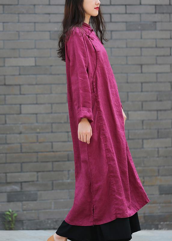DIY stand collar side open Tunics Work purple Maxi Dress - SooLinen