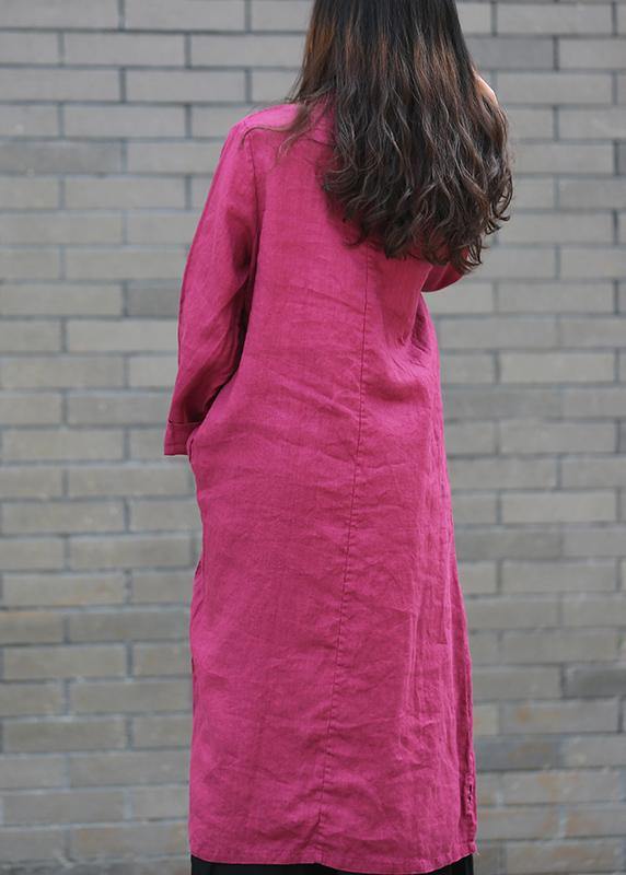 DIY stand collar side open Tunics Work purple Maxi Dress - SooLinen