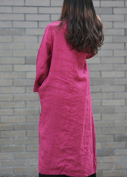 DIY stand collar side open Tunics Work purple Maxi Dress - SooLinen