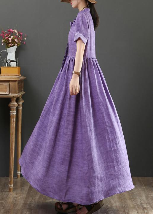 DIY v neck Bow cotton summer quilting clothes Photography purple Dress - SooLinen