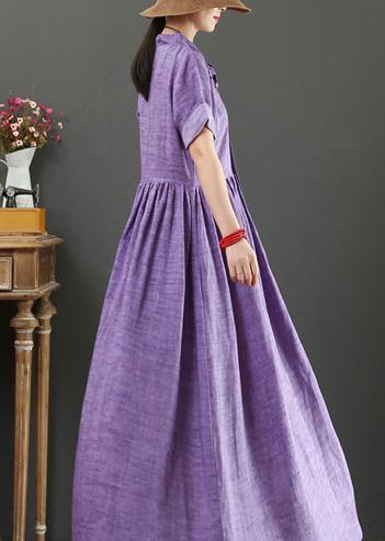 DIY v neck Bow cotton summer quilting clothes Photography purple Dress - SooLinen