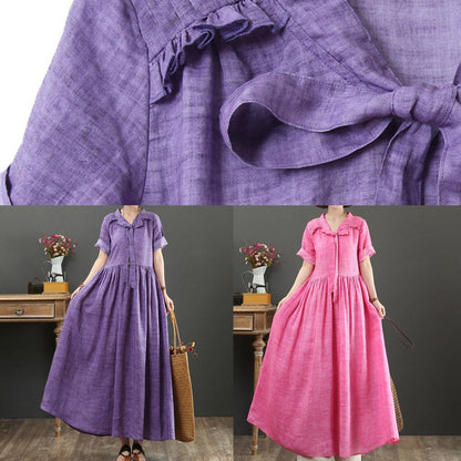 DIY v neck Bow cotton summer quilting clothes Photography purple Dress - SooLinen