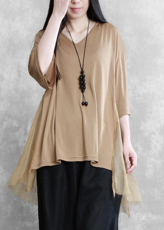 DIY v neck asymmetric summe rclothes Work black tops - SooLinen