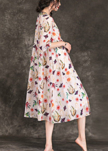 DIY V-Ausschnitt Krawatte Taille Leinen Kleidung 2019 Shirts Beige Print Plus Size Kleider Sommer