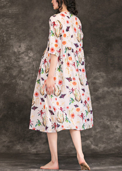 DIY V-Ausschnitt Krawatte Taille Leinen Kleidung 2019 Shirts Beige Print Plus Size Kleider Sommer