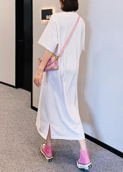 DIY white Cartoon print dresses o neck loose summer Dresses - SooLinen