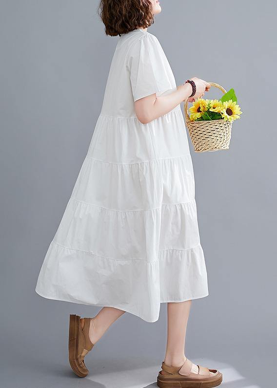 DIY white Tunics Square Collar patchwork long Dress - SooLinen