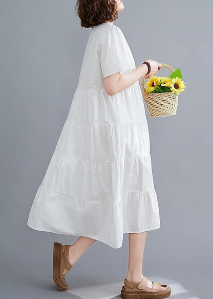 DIY white Tunics Square Collar patchwork long Dress - SooLinen