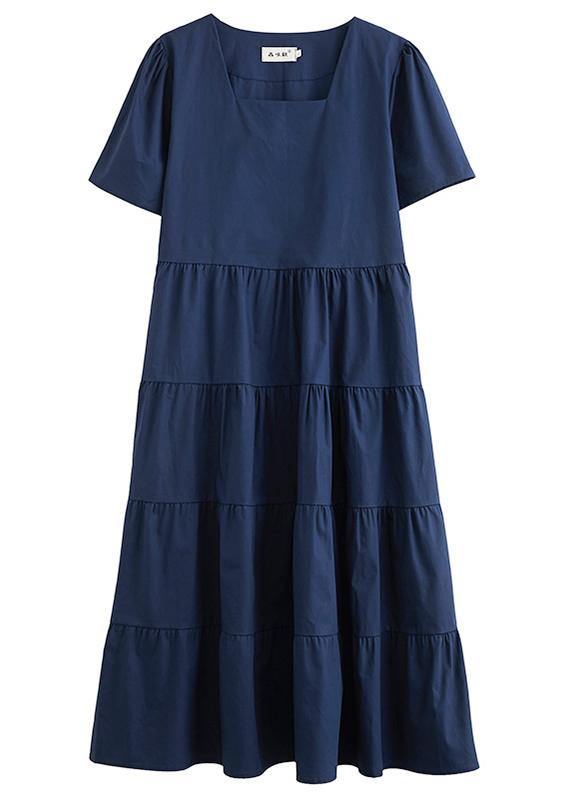 DIY white Tunics Square Collar patchwork long Dress - SooLinen