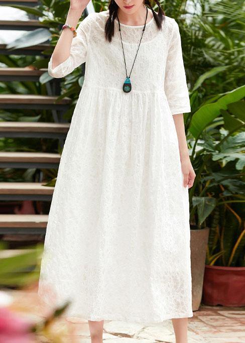 DIY white cotton clothes o neck patchwork Robe summer Dress - SooLinen