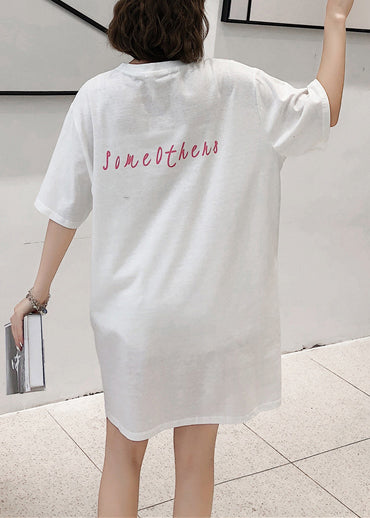 DIY weißes Baumwoll-Tunikakleid mit Aufdruck Omychic Tunika-Tops Kurzarm Midi-Sommerkleid
