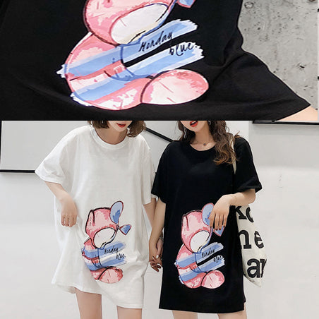 DIY weißes Baumwoll-Tunikakleid mit Aufdruck Omychic Tunika-Tops Kurzarm Midi-Sommerkleid