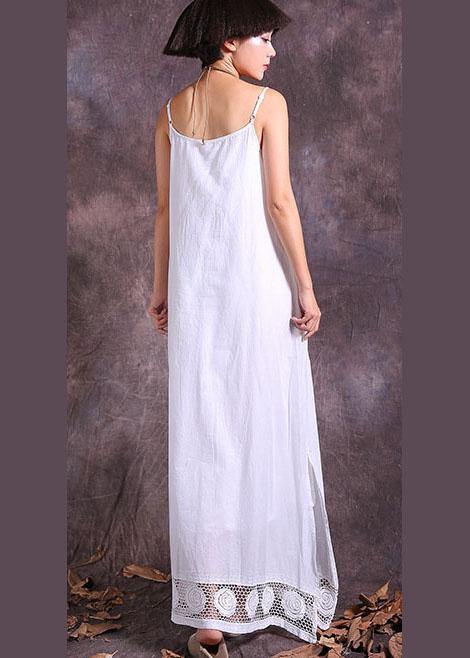 DIY white side open linen clothes hollow out hem Maxi summer Dresses - SooLinen