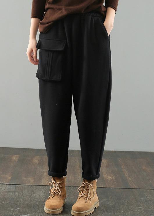 DIY women's black Gifts pockets harem pants - SooLinen