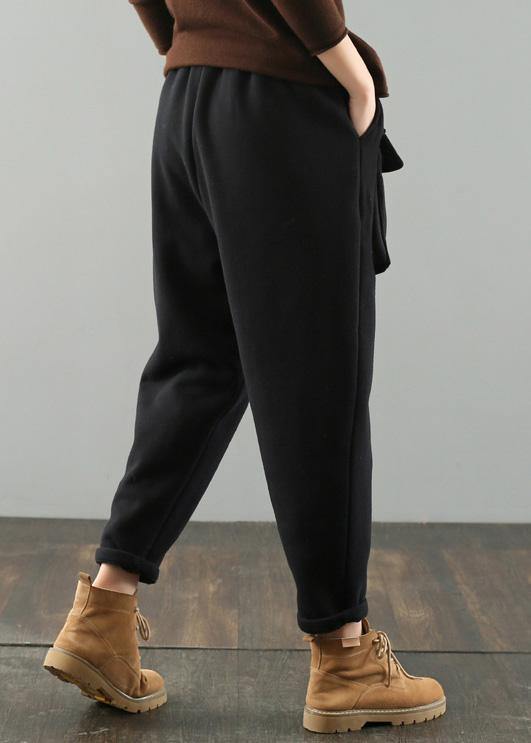 DIY women's black Gifts pockets harem pants - SooLinen