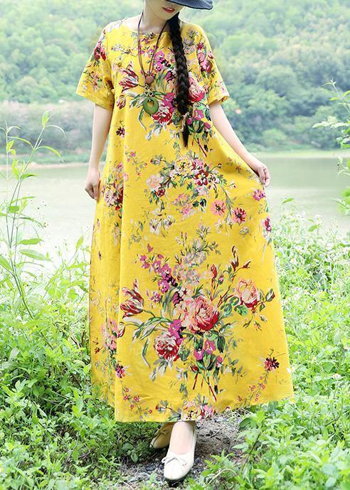 DIY yellow linen cotton outfit Boho Fabrics big hem cotton robes summer Dress - SooLinen