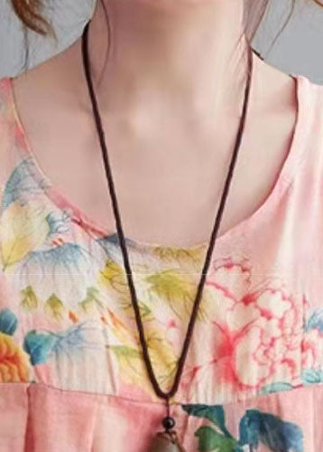 DIY langes, tailliertes Sommerkleid mit rosa Aufdruck