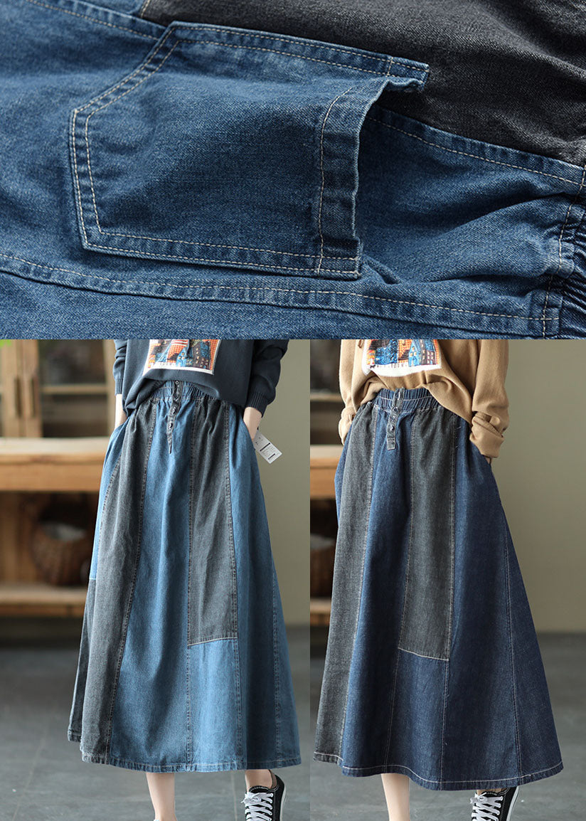 Dunkelblauer Jeansrock mit elastischer Taille und Knopfleiste