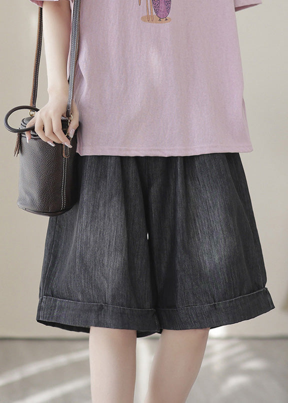 Dunkelblaue Sommer-Shorts aus Baumwoll-Jeans mit elastischer Taille