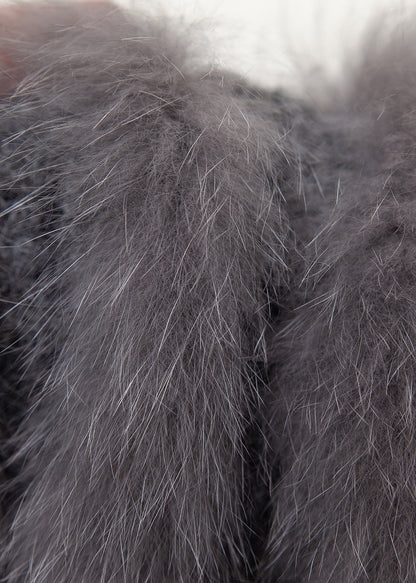 Dunkelgrauer Fuchskragen mit Knopfleiste, Patchwork-Design, kuscheliger Frühlingsstrickkragen im Matrosenstil