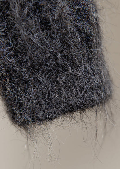 Dunkelgrauer Fuchskragen mit Knopfleiste, Patchwork-Design, kuscheliger Frühlingsstrickkragen im Matrosenstil