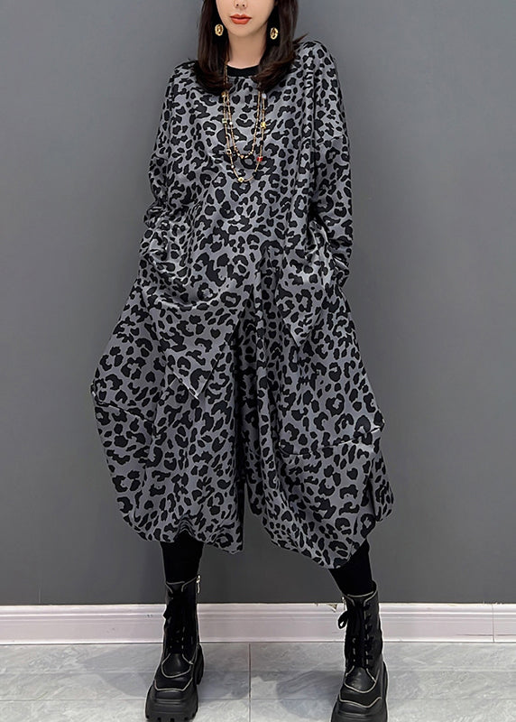 Dunkelgraues O-Ausschnitt-Oberteil mit asymmetrischem Print und Haremshose, zweiteiliges Set für den Herbst