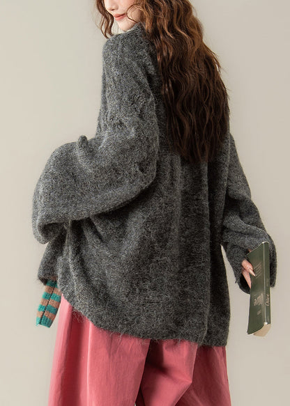 Dunkelgrauer, einfarbiger Strickpullover mit Rundhalsausschnitt