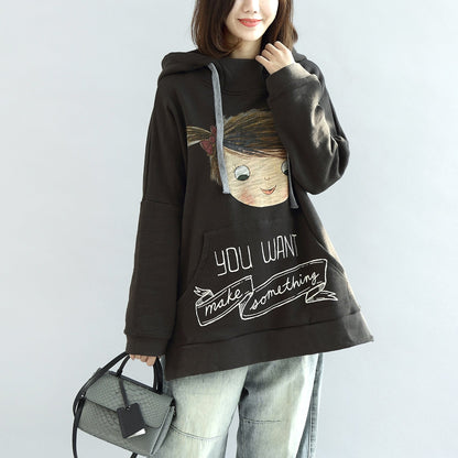 Dunkelgraue übergroße Winteroberteile mit Kapuze, Baumwolloberbekleidung in Übergröße