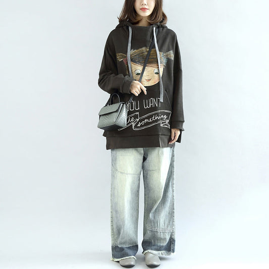 Dunkelgraue übergroße Winteroberteile mit Kapuze, Baumwolloberbekleidung in Übergröße