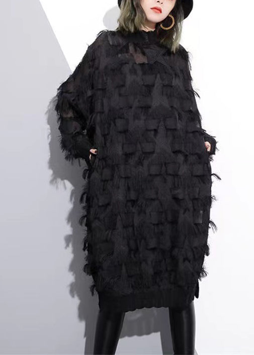 Elegante schwarze Spitzenkleider übergroße Spitzenkleider Damen Quastenkleider