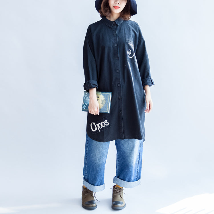 Days with Rose Schwarze Oversize-Hemdkleider aus Baumwolle Langes Etuikleid aus Baumwolle Freizeitkleidung