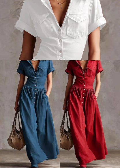 Denim Blue Cotton Holiday Dress Peter Pan Collar Summer