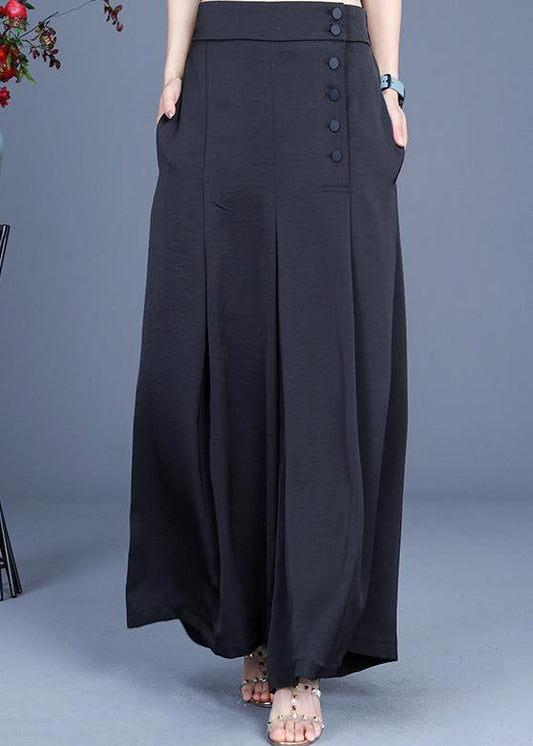 Diy Black Button Wide Leg Pants Summer - SooLinen