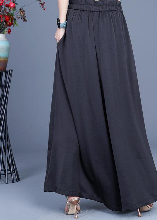 Diy Black Button Wide Leg Pants Summer - SooLinen