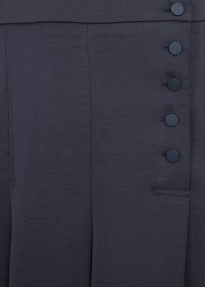 Diy Black Button Wide Leg Pants Summer - SooLinen