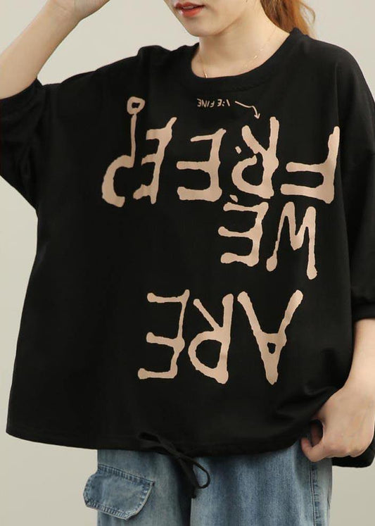 Diy Black Drawstring Cotton Top Summer - SooLinen