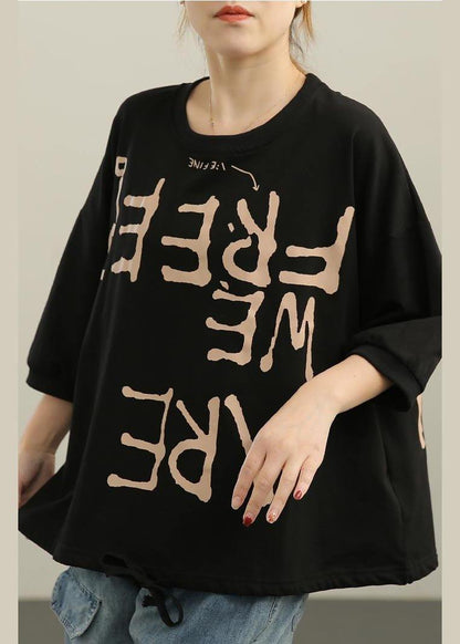 Diy Black Drawstring Cotton Top Summer - SooLinen