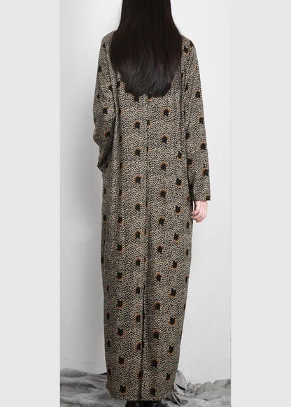 Diy Black Jacquard Pockets Long Sleeve Fall Maxi Dress - SooLinen